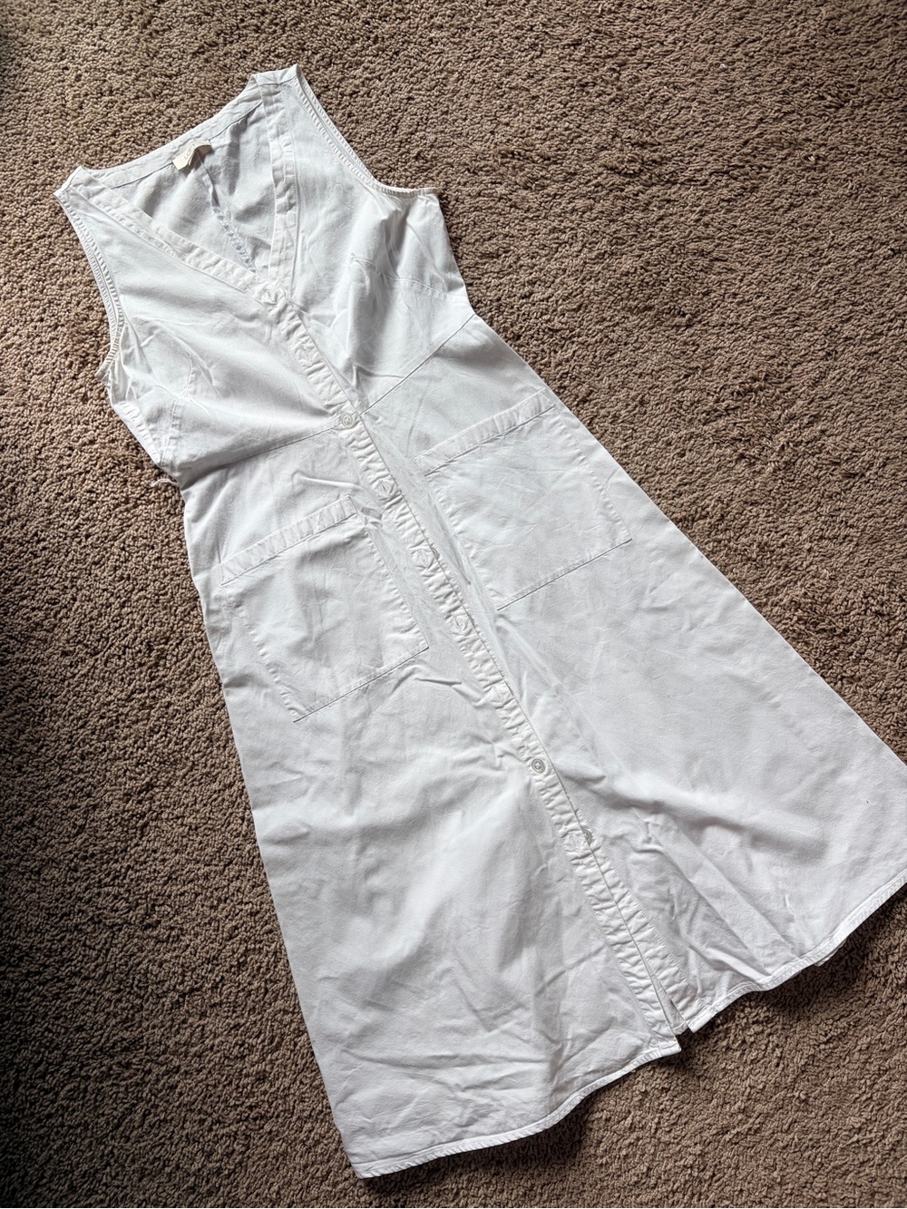 LOFT White Sleeveless V-Neck Button-Front Dress